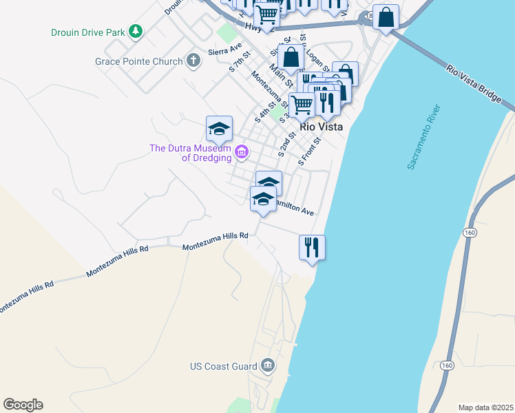 map of restaurants, bars, coffee shops, grocery stores, and more near 600 South 2nd Street in Rio Vista