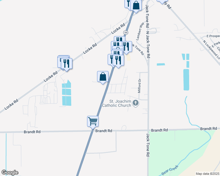 map of restaurants, bars, coffee shops, grocery stores, and more near 18450 California 88 in Lockeford
