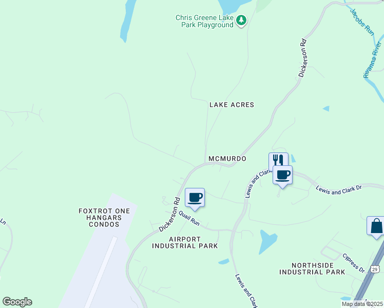 map of restaurants, bars, coffee shops, grocery stores, and more near 4160 Dickerson Road in Charlottesville