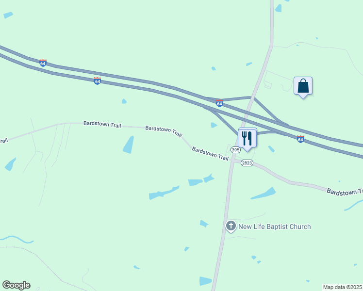 map of restaurants, bars, coffee shops, grocery stores, and more near 2706 Bardstown Trail in Waddy