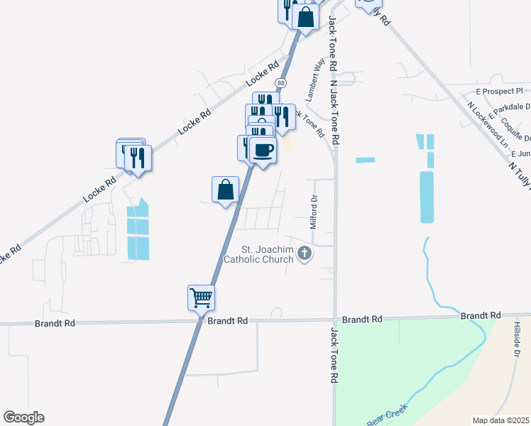 map of restaurants, bars, coffee shops, grocery stores, and more near 18450 California 88 in Lockeford