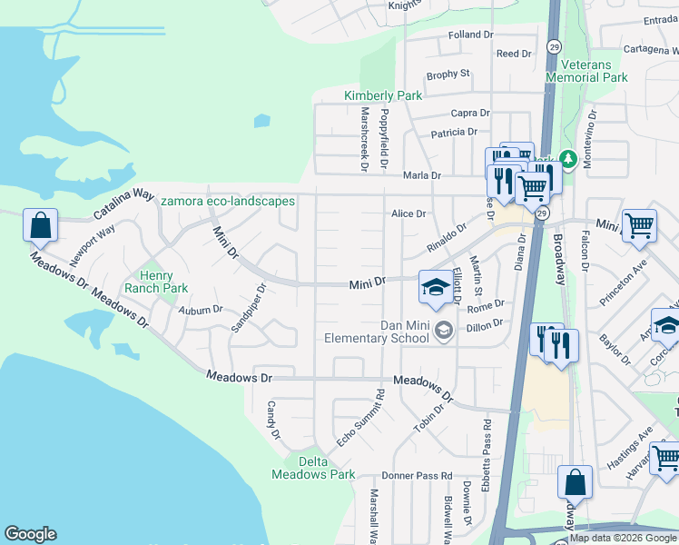 map of restaurants, bars, coffee shops, grocery stores, and more near 155 Ward Court in Vallejo