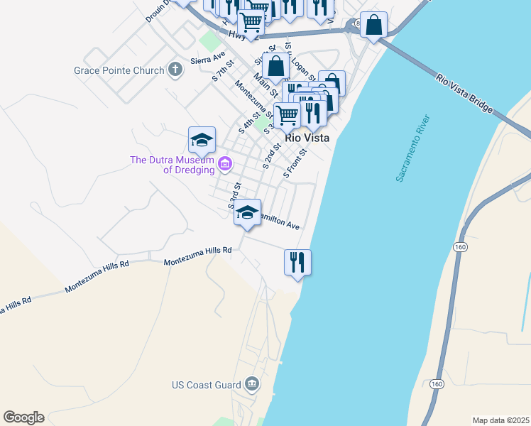 map of restaurants, bars, coffee shops, grocery stores, and more near 464 South Front Street in Rio Vista