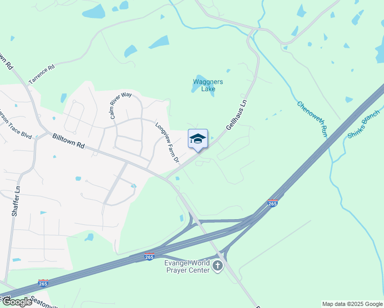 map of restaurants, bars, coffee shops, grocery stores, and more near 6408 Gellhaus Lane in Jeffersontown