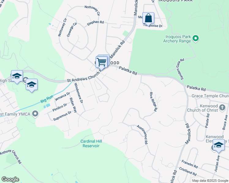 map of restaurants, bars, coffee shops, grocery stores, and more near 2101 Cardinal Woods Drive in Louisville