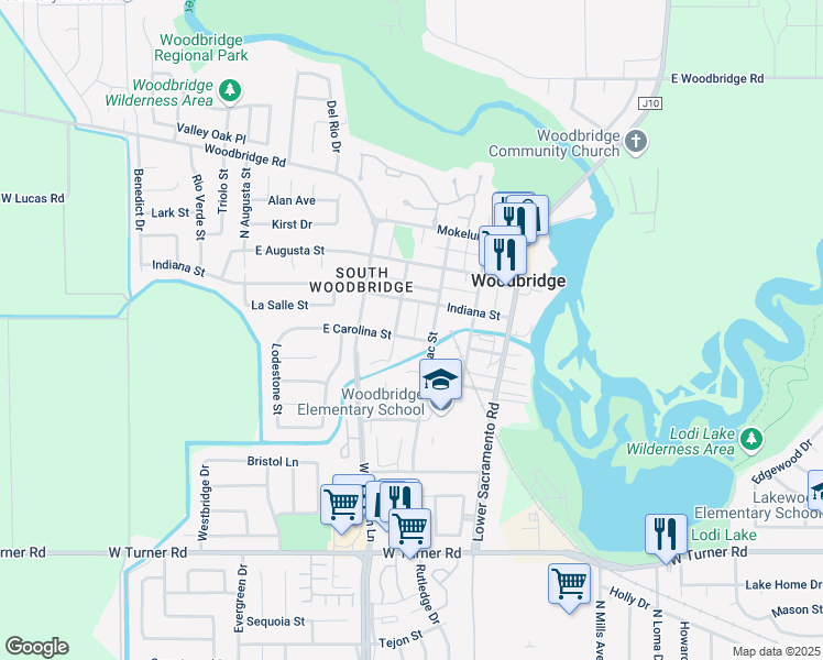 map of restaurants, bars, coffee shops, grocery stores, and more near 829 East Carolina Street in Woodbridge