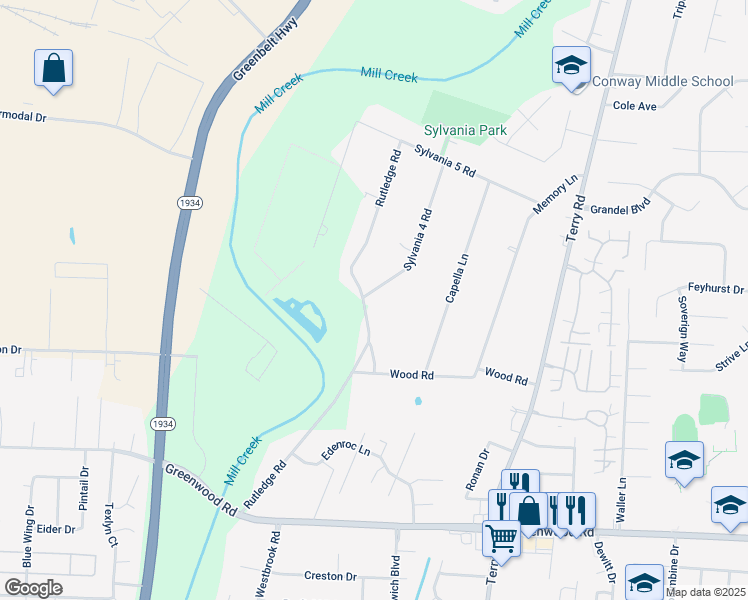 map of restaurants, bars, coffee shops, grocery stores, and more near 6913 Sylvania 4 Road in Louisville