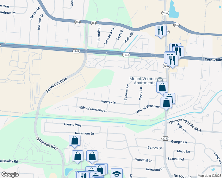 map of restaurants, bars, coffee shops, grocery stores, and more near 6705 Orange Blossom Road in Louisville