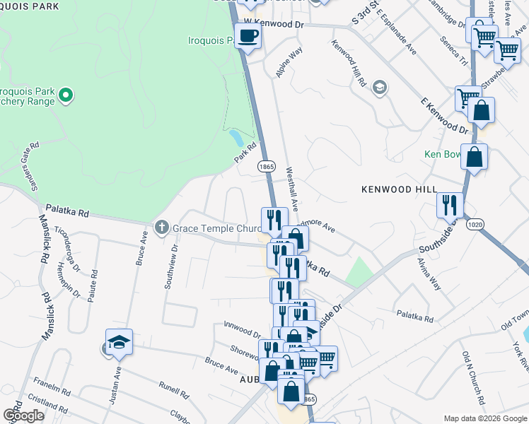 map of restaurants, bars, coffee shops, grocery stores, and more near 5344 New Cut Road in Louisville