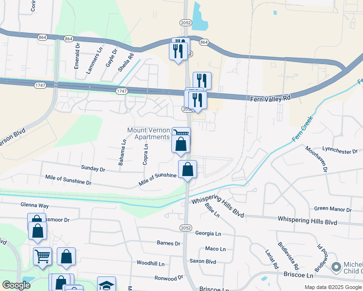 map of restaurants, bars, coffee shops, grocery stores, and more near 6710 Shepherdsville Road in Louisville