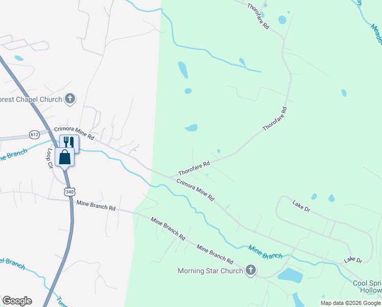 map of restaurants, bars, coffee shops, grocery stores, and more near 1019 Thorofare Road in Crimora