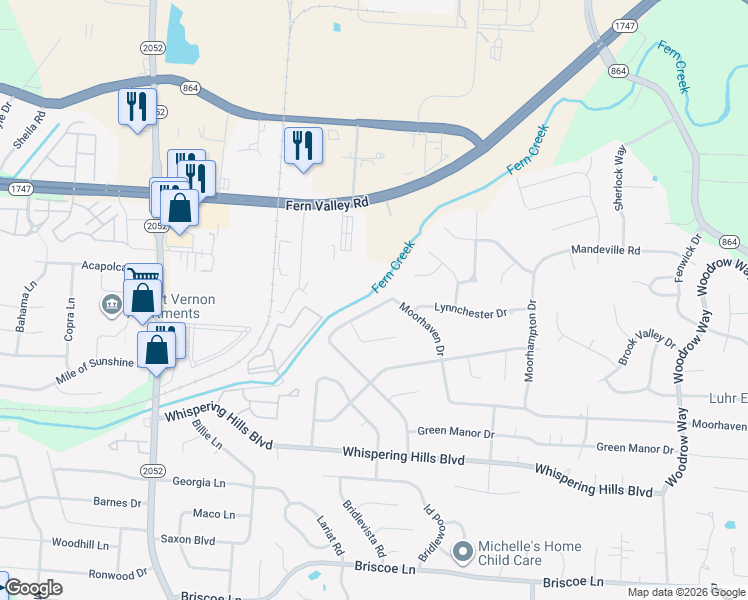 map of restaurants, bars, coffee shops, grocery stores, and more near 6114 Yellowsands Drive in Louisville