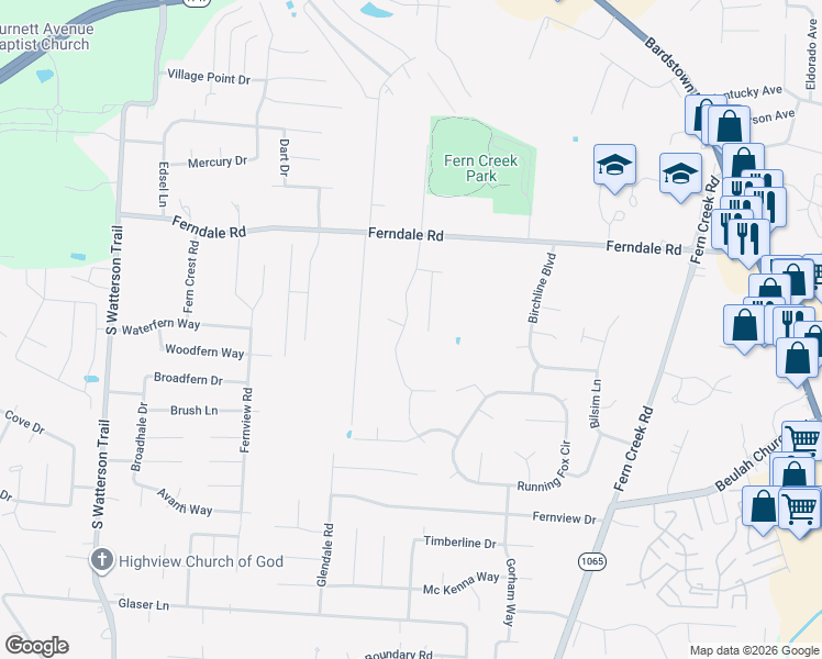 map of restaurants, bars, coffee shops, grocery stores, and more near 6535 Renate Road in Louisville