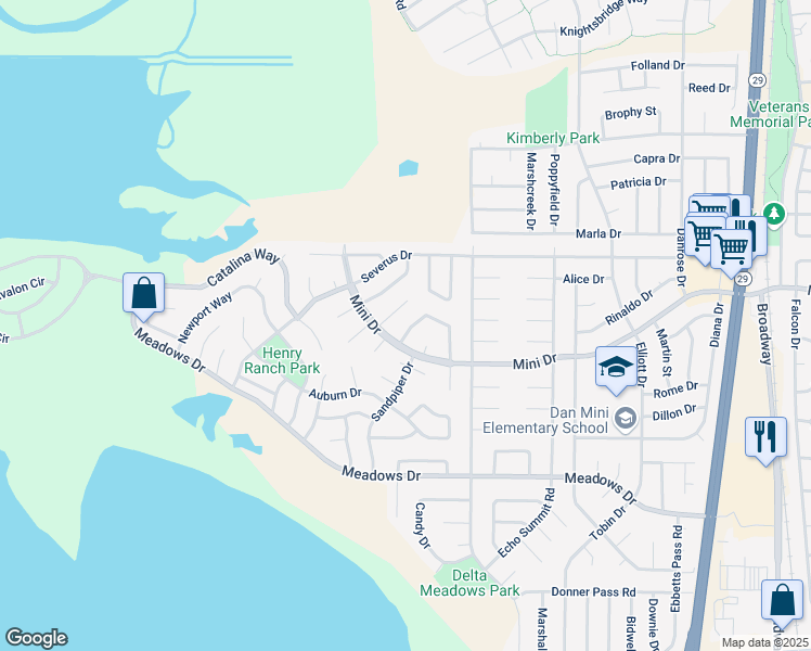map of restaurants, bars, coffee shops, grocery stores, and more near 176 Coloma Way in Vallejo