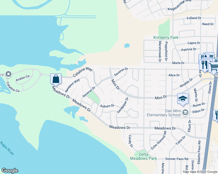 map of restaurants, bars, coffee shops, grocery stores, and more near 149 Drytown Court in Vallejo