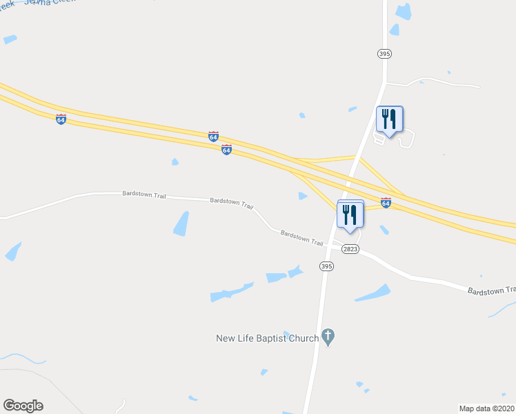 map of restaurants, bars, coffee shops, grocery stores, and more near 2706 Bardstown Trail in Waddy