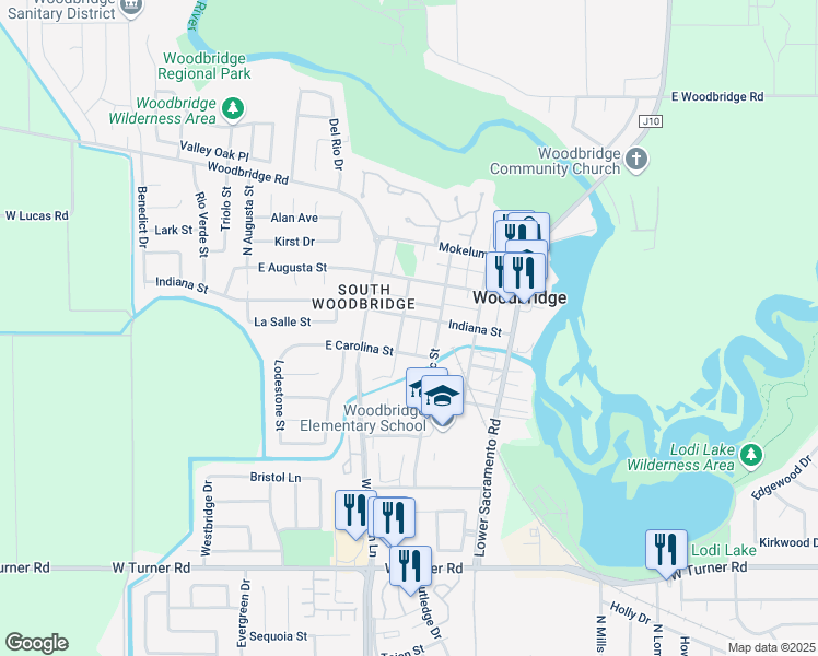 map of restaurants, bars, coffee shops, grocery stores, and more near 829 East Carolina Street in Woodbridge