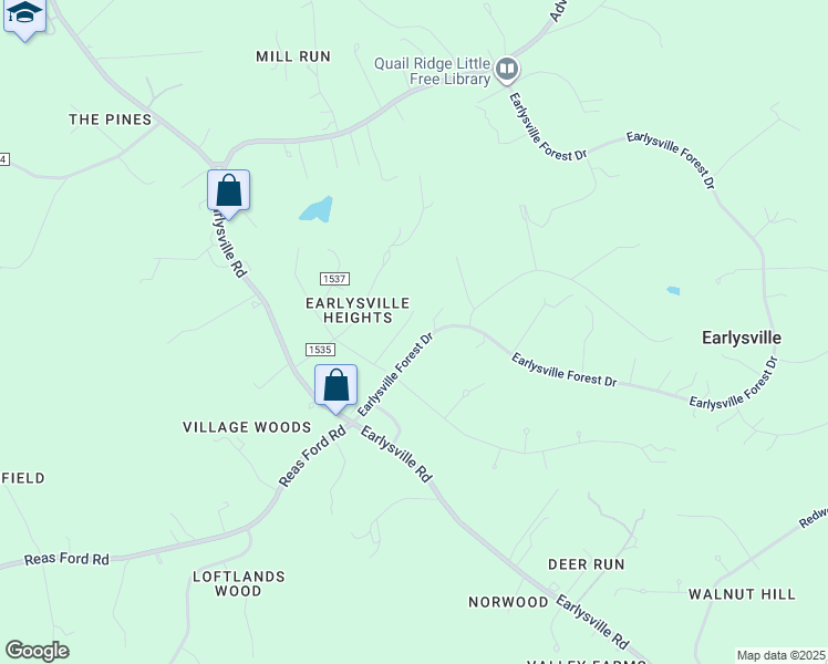 map of restaurants, bars, coffee shops, grocery stores, and more near 735 Yorkshire Road in Earlysville