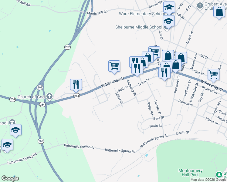 map of restaurants, bars, coffee shops, grocery stores, and more near 171 East Avenue in Staunton