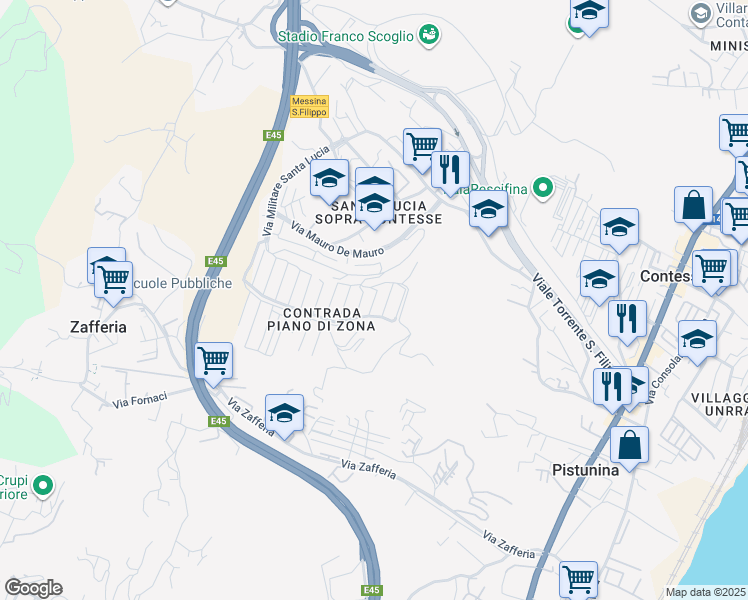 map of restaurants, bars, coffee shops, grocery stores, and more near 26 Via delle rose in Messina