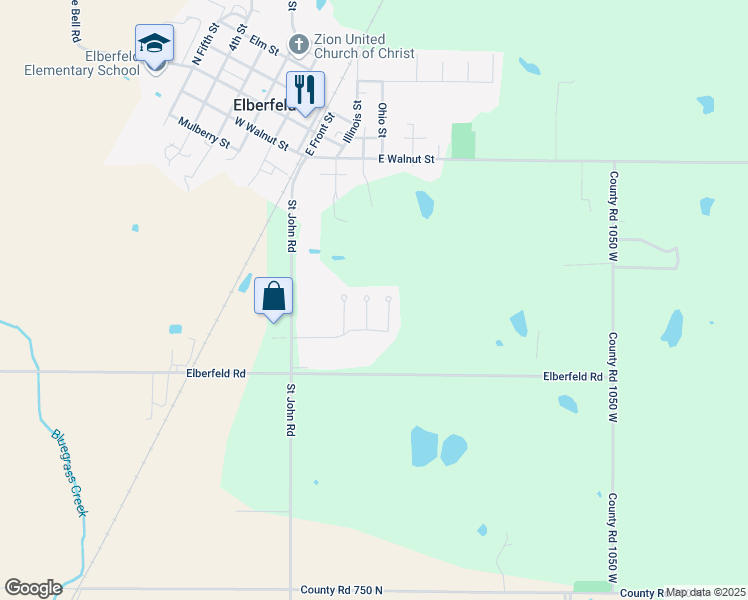 map of restaurants, bars, coffee shops, grocery stores, and more near 715 Greenfield Court in Elberfeld