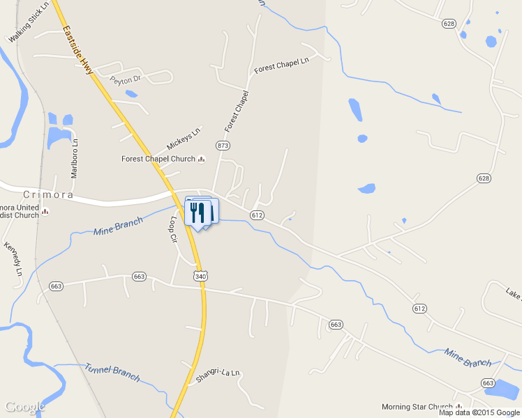 map of restaurants, bars, coffee shops, grocery stores, and more near 130 Crimora Mine Road in Crimora