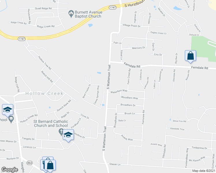 map of restaurants, bars, coffee shops, grocery stores, and more near 6710 South Watterson Trail in Louisville