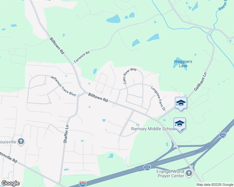map of restaurants, bars, coffee shops, grocery stores, and more near 6701 Rockview Way in Louisville