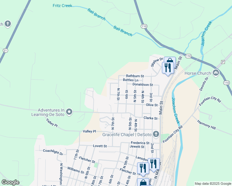 map of restaurants, bars, coffee shops, grocery stores, and more near 700 Essex Street in De Soto
