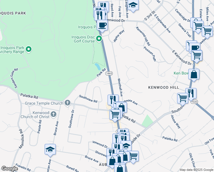 map of restaurants, bars, coffee shops, grocery stores, and more near 5320 New Cut Road in Louisville
