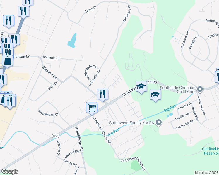 map of restaurants, bars, coffee shops, grocery stores, and more near 6900 Brooklawn Drive in Louisville