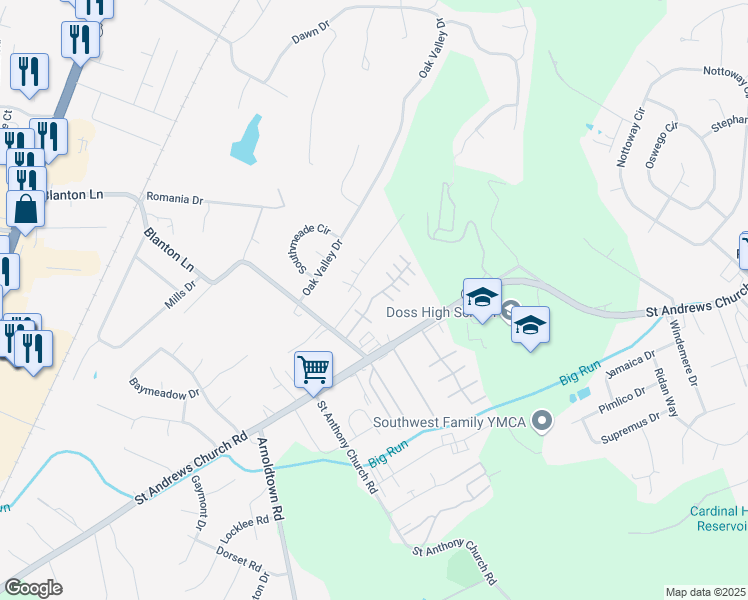 map of restaurants, bars, coffee shops, grocery stores, and more near 6817 Brooklawn Drive in Louisville