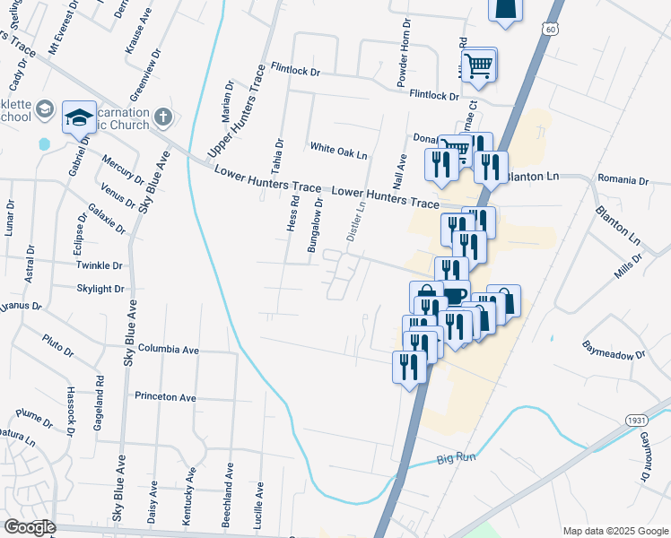 map of restaurants, bars, coffee shops, grocery stores, and more near 4706 Goepper Road in Louisville