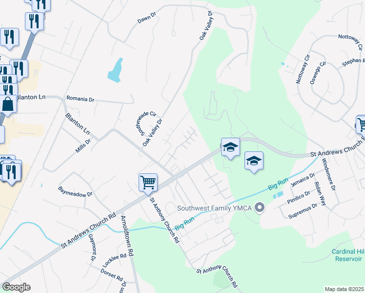 map of restaurants, bars, coffee shops, grocery stores, and more near 6817 Brooklawn Drive in Louisville