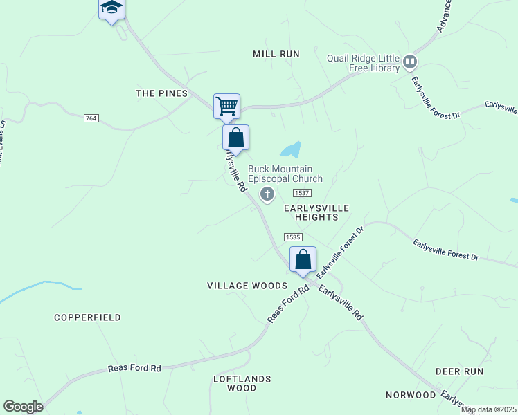map of restaurants, bars, coffee shops, grocery stores, and more near in Earlysville