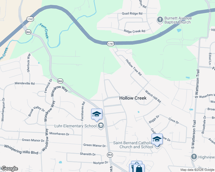 map of restaurants, bars, coffee shops, grocery stores, and more near 6512 Downs Branch Road in Louisville