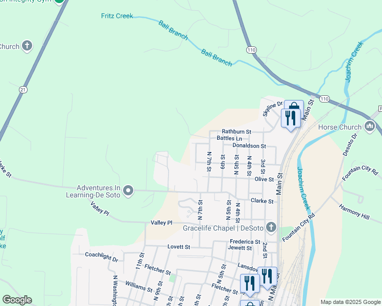 map of restaurants, bars, coffee shops, grocery stores, and more near 1606 Essex Heights in De Soto