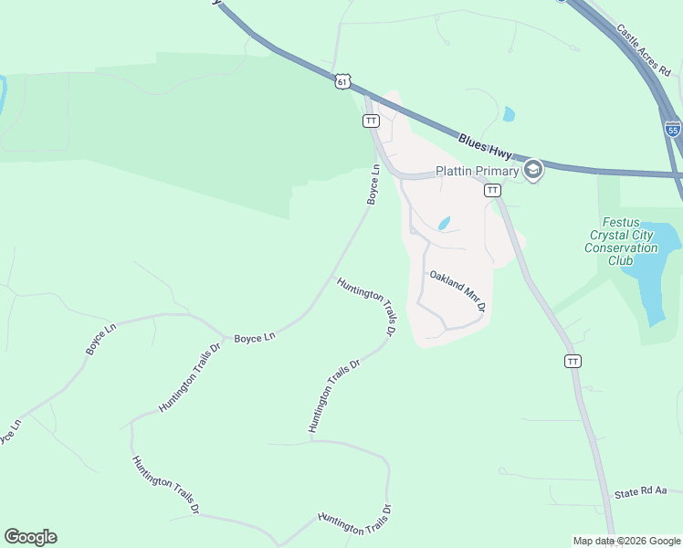map of restaurants, bars, coffee shops, grocery stores, and more near 598 Huntington Trails Drive in Festus