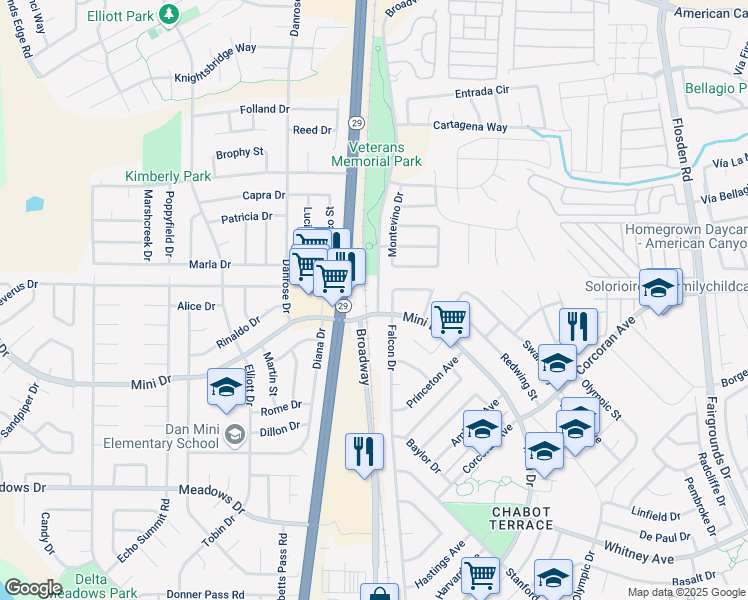 map of restaurants, bars, coffee shops, grocery stores, and more near 5200 Sonoma Boulevard in Vallejo