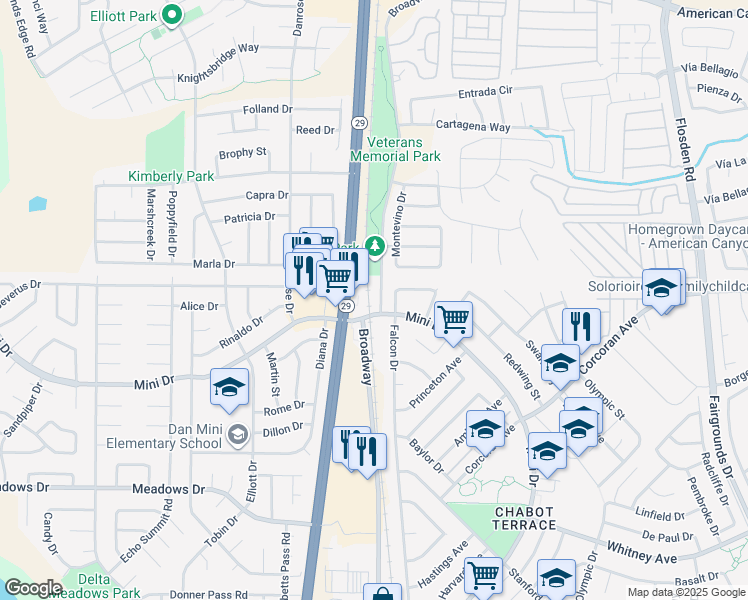 map of restaurants, bars, coffee shops, grocery stores, and more near 5200 Sonoma Boulevard in Vallejo