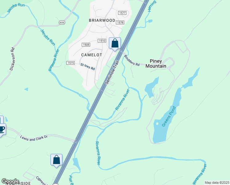map of restaurants, bars, coffee shops, grocery stores, and more near 4301 Seminole Trail in Charlottesville