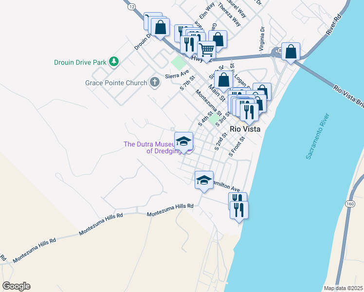 map of restaurants, bars, coffee shops, grocery stores, and more near 410 South 4th Street in Rio Vista