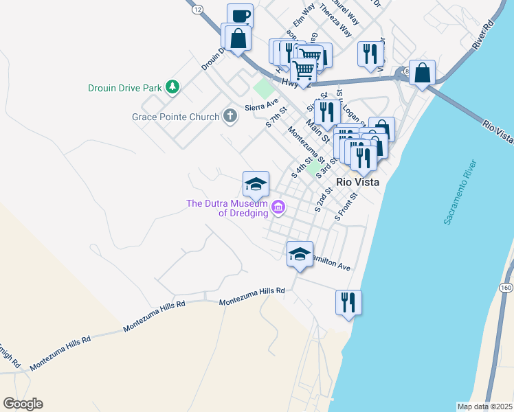 map of restaurants, bars, coffee shops, grocery stores, and more near 410 South 4th Street in Rio Vista