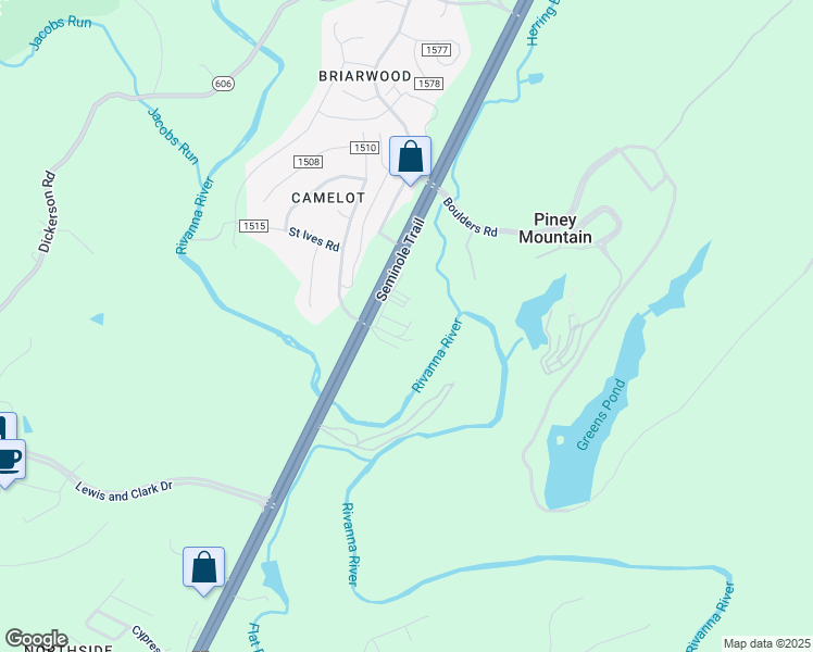 map of restaurants, bars, coffee shops, grocery stores, and more near 4301 Seminole Trail in Charlottesville