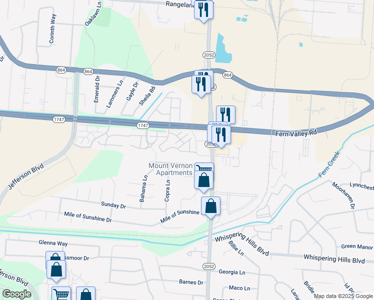 map of restaurants, bars, coffee shops, grocery stores, and more near 5109 Acapolca Way in Louisville