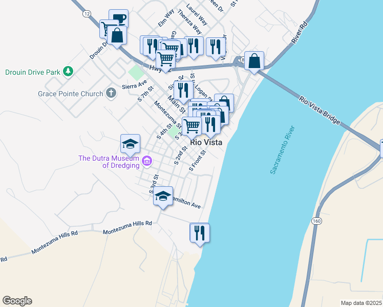 map of restaurants, bars, coffee shops, grocery stores, and more near in Rio Vista