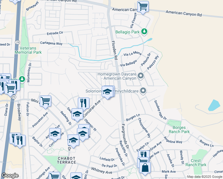 map of restaurants, bars, coffee shops, grocery stores, and more near 420 Sandstone Drive in Vallejo