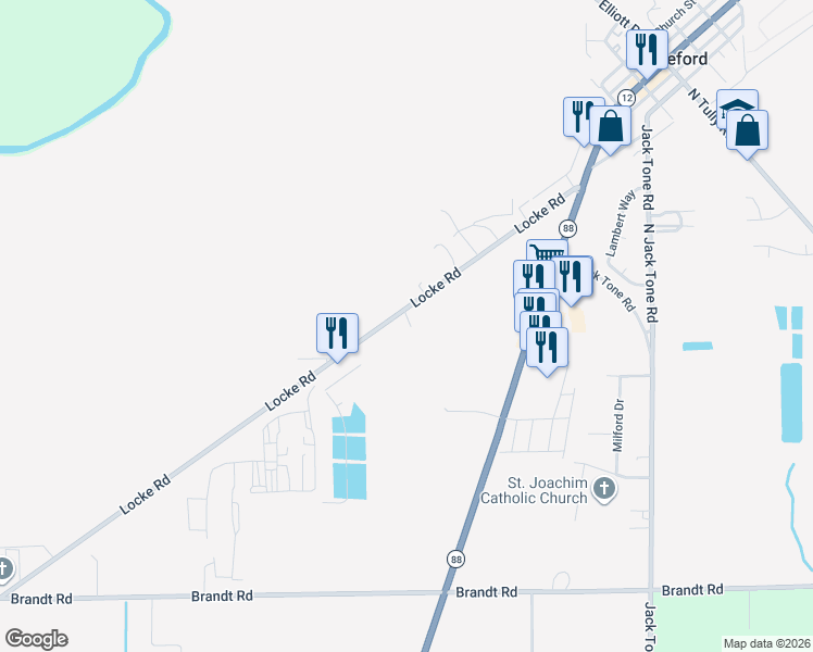 map of restaurants, bars, coffee shops, grocery stores, and more near 12718 Locke Road in Lockeford