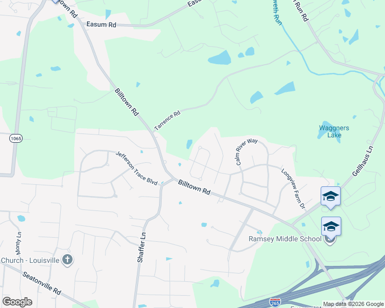 map of restaurants, bars, coffee shops, grocery stores, and more near 6602 Bluffview Circle in Louisville