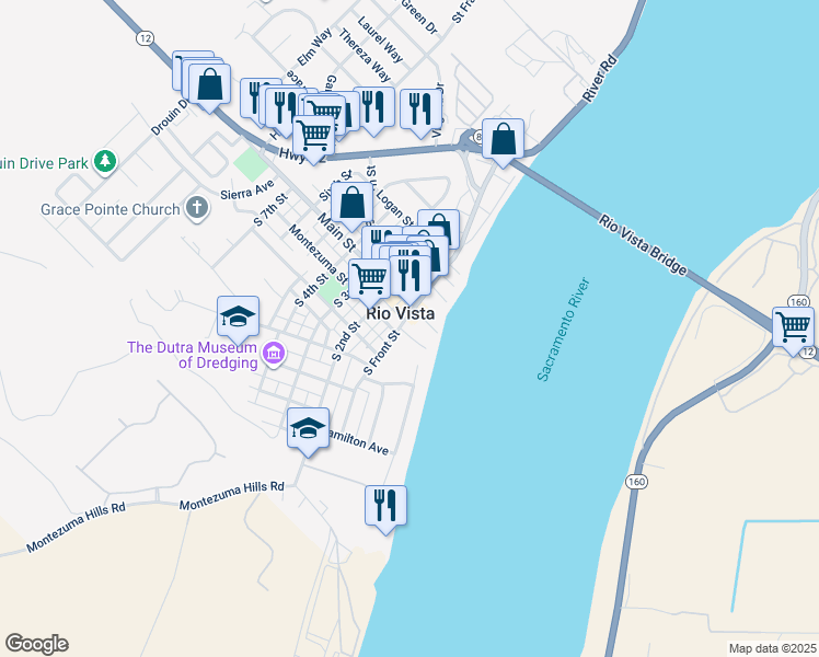 map of restaurants, bars, coffee shops, grocery stores, and more near 1 Main Street in Rio Vista